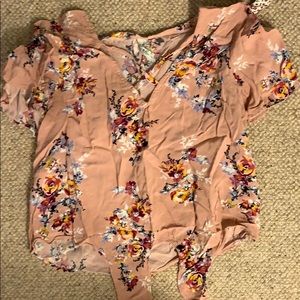 Pink floral tie front top